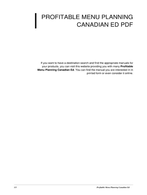 profitable menu planning canadian ed PDF